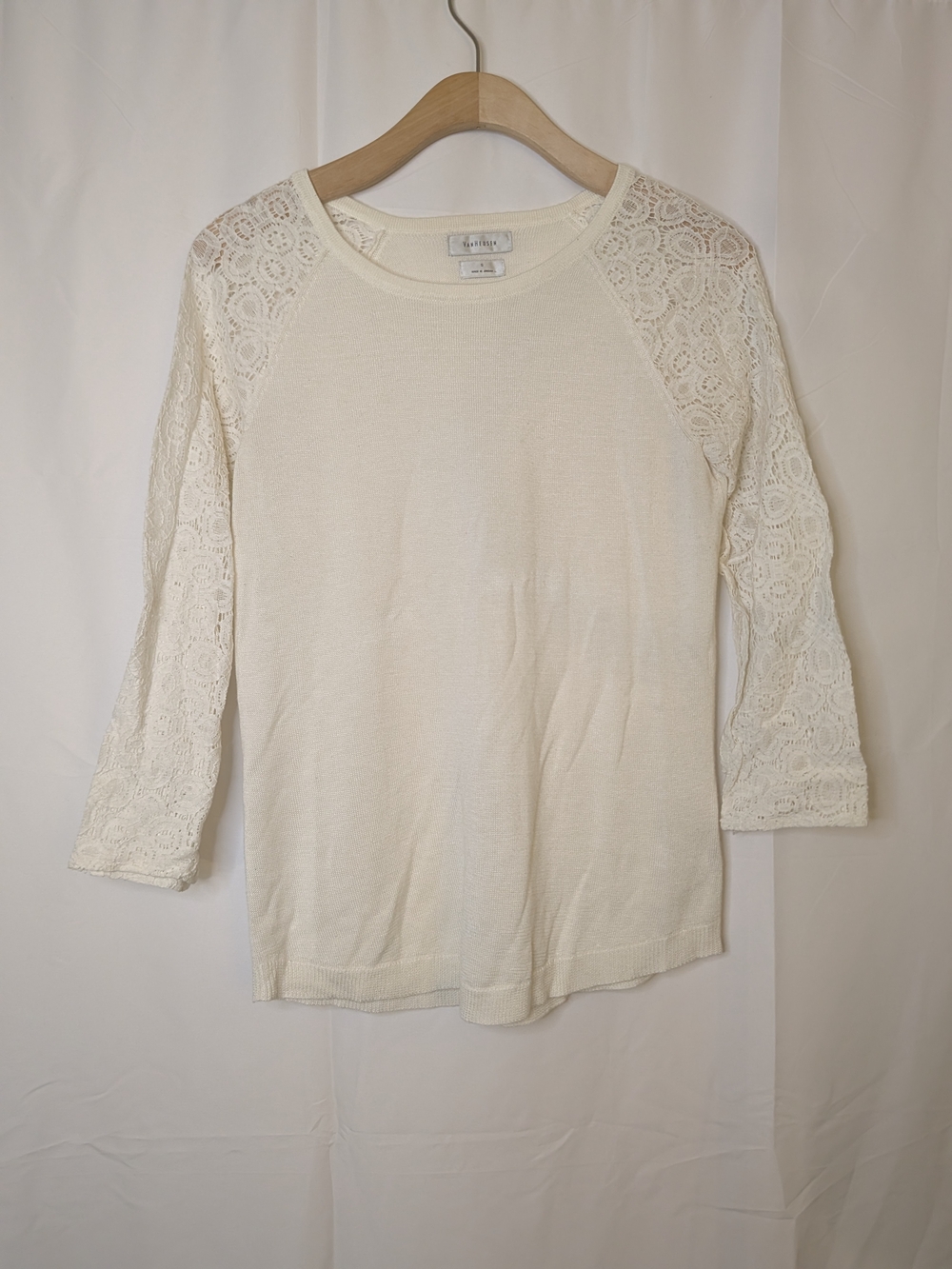 🔴5/$25 Van Heusen Ivory Lace-Sleeve Long Sleeve Tee